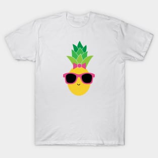 Lady Pineapple with Pink Sunglasses and Bow T-Shirt